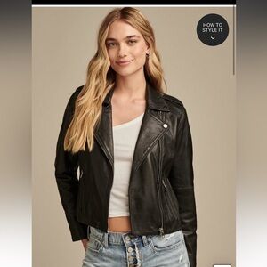 Lucky Brand XL Black womens classic leather moto jacket